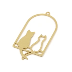 Brass Cat Charm, Raw Brass Cat Charms With 1 Loop, Findings (38x20x0.60mm) SMP2768