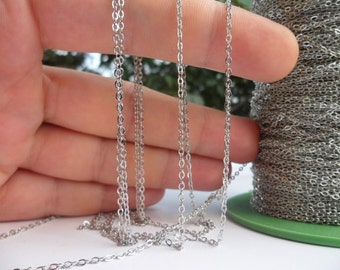 2mm Silver Brass Chain, 5 Meters - 16.5 Feet (1.5x2mm) Silver Tone
