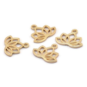 Gold Flower Charm, 6 Gold Plated Brass Lotus Flower Charms, With 1 Loop, Earrings, Findings (14x16mm) N0869