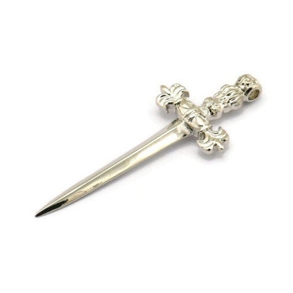 Knight's Sword Pendant, 2 Silver Plated Brass Sword Charms (44x17mm) N0404 H0998