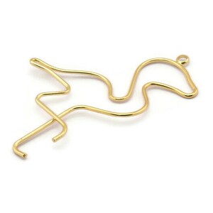 Gold Flamingo Pendant, 2 Gold Plated Brass Flamingo Wire Pendants With 1 Loop, Jewelry Supplies, Findings, Charms (62x49x1.1mm) E324 Q1069