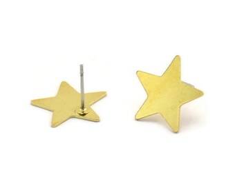 Brass Star Earring, 8 Raw Brass Star Shaped Stud Earrings (16x15x0.60mm) A6854