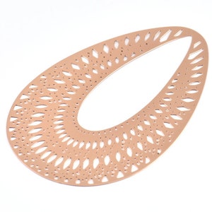 Rose Gold Earring Charm, 2 Rose Gold Plated Brass Textured Drop Earring Charms Pendants, Findings (68x45mm) E535