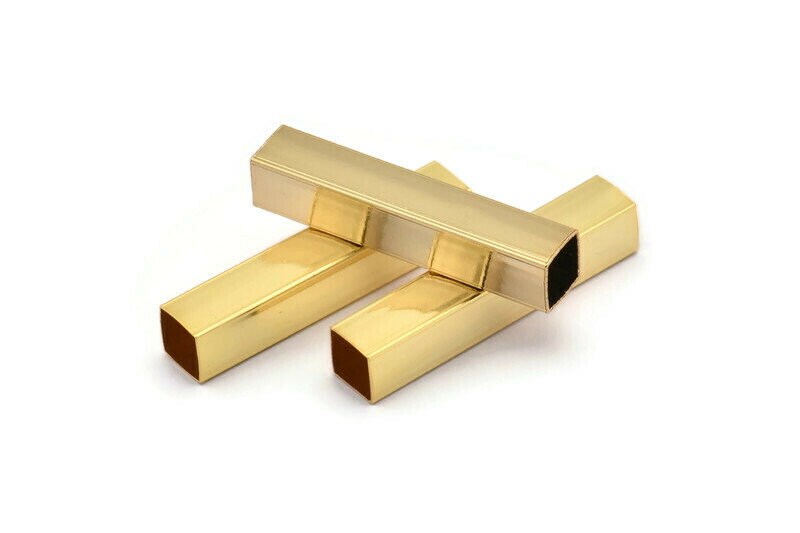 6 tubos cuadrados de latón chapados en oro (32 x 6 x 6 mm