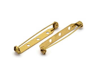 Brass Brooch Pin, 20 Raw Brass Brooch Pin Back Base Safety Pins With 3 Holes (39mm) A0526