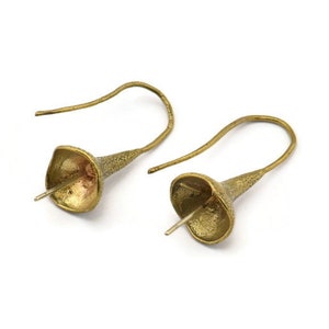 Brass Ear Wires, Earring Hooks, 2 Raw Brass Earring Setting, Findings (30mm) (b0063)
