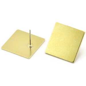 Brass Square Earring, 2 Raw Brass Square Shaped Stud Earrings (18x1mm) A2583 A0059