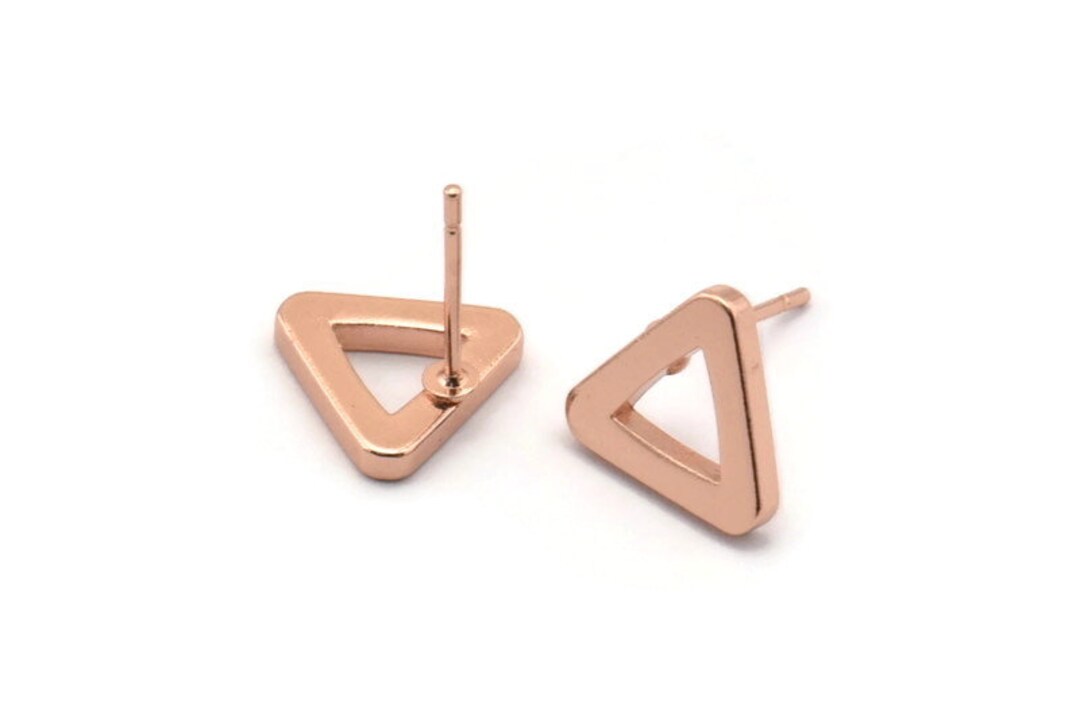 Rose Gold Triangle Earring, 4 Rose Gold Plated Brass Triangle Stud ...
