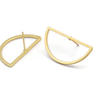 Gold Earring, 4 Gold Plated Brass Semi Circle Stud Earrings (30x15x1.2mm) Bs 1173 A1374 Q1036