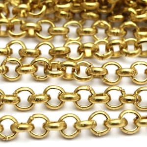 5 M. Raw Brass Open Link Rolo Belcher Chain , ( 5mm ) Bs 1019