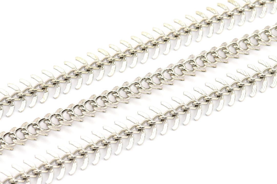 Fish Roe Pattern Chain Fish Bone Chain, 2 Meters Silver Tone Textured Brass Fish Bone Chain ...