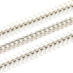 Fish Bone Chain, 2 Meters Silver Tone Textured Brass Fish Bone Chain (11mm ) Z063