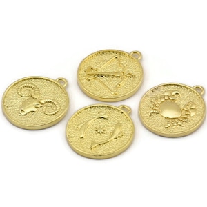 Brass Zodiac Signs, Zodiac Signs With 1 Loop, Zodiac Sign Charms, Raw Brass, Horoscope Charms, Astrology Zodiac Charms (27.5x24x2.5mm)