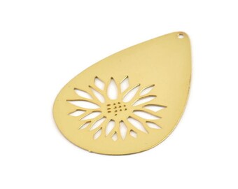 Gold Drop Charm, 6 Gold Plated Brass Drop Charms With 1 Hole, Findings (43x27x0.30mm) D1698