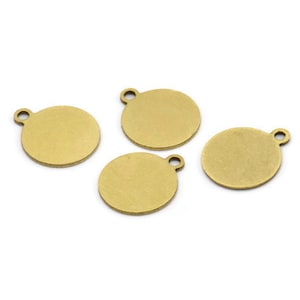 Brass Round Tag, 50 Raw Brass Round Charms With 1 Loop, Stamping Tag (12x10x0.60mm) A3152