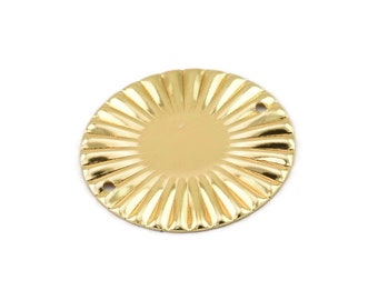 Gold Sun Connector, 2 Gold Plated Brass Round with 2 Holes Connectors  (25mm) A0103