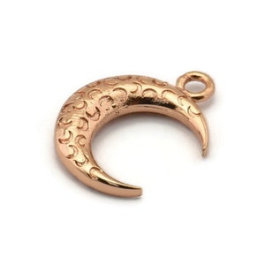 Rose Gold Moon Charm, 2 Rose Gold Plated Textured Horn Charms, Pendant, Jewelry Finding (19x6x4mm) N0336