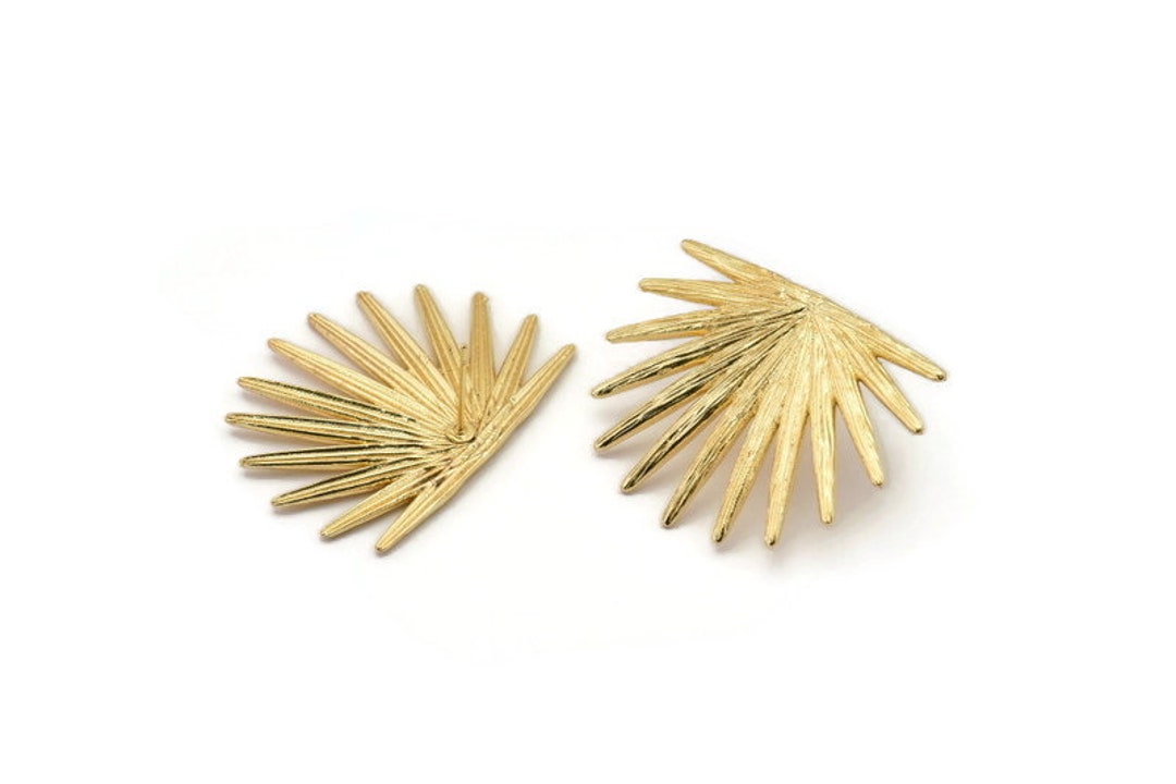 Gold Sun Earring, 2 Gold Plated Brass Sunshine Stud Earrings 38x28mm N0706  Q0802 - Etsy