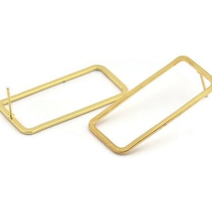 Gold Rectangle Earring, 2 Gold Plated Brass Rectangle Stud Earrings (20x40x2x1mm) D1648 A1408 Q1008