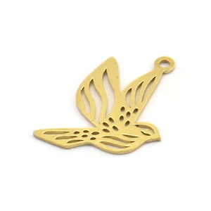 Messing vogelbedel, 24 onbewerkte messing vogelvormige bedels met 1 lus (18 x 18 x 0,60 mm) A4437