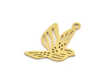 Breloque oiseau en laiton, 24 breloques en forme d'oiseau en laiton brut avec 1 boucle (18 x 18 x 0,60 mm) A4437