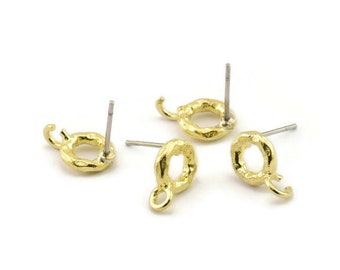 Pendientes redondos de latón, 12 pendientes de botón circulares de latón en bruto (8 x 2 mm) N2427