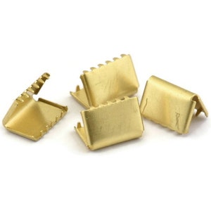 Brass Ribbon Crimp, 12 Raw Brass Ribbon Crimp Ends (12mm) D0114