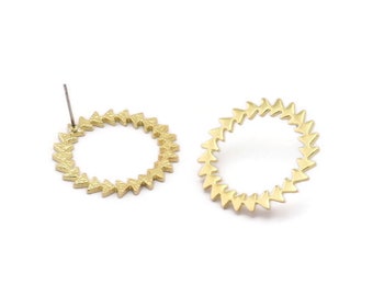 Brass Circle Earring, 4 Raw Brass Circle Stud Earrings (27x1.2mm) N1622