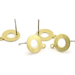 Brass Circle Earring, 10 Textured Raw Brass Circle Stud Earrings With 1 Loop (15x12x0.80mm) M362 A1627