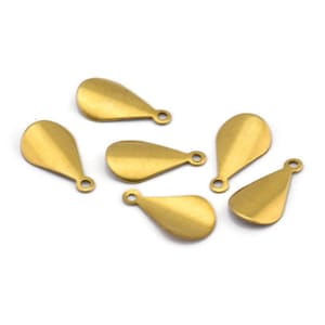 Brass Drop Charm, 100 Raw Brass Drop Charms With 1 Loop, Findings (15x8x0.50mm) B0346