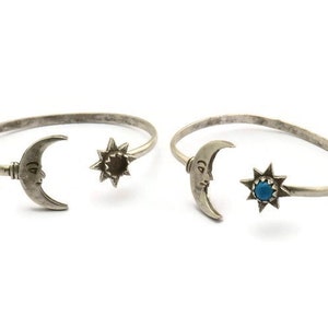 Silver Moon Cuff,  Antique Silver Plated Brass Moon And Star Cuff Stone Setting With 1 Pad -  Pad Size 6mm N1586