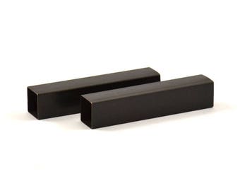 Black Square Tubes, 3 Oxidized Brass Square Tubes (10x50mm) Bs 1511 S063