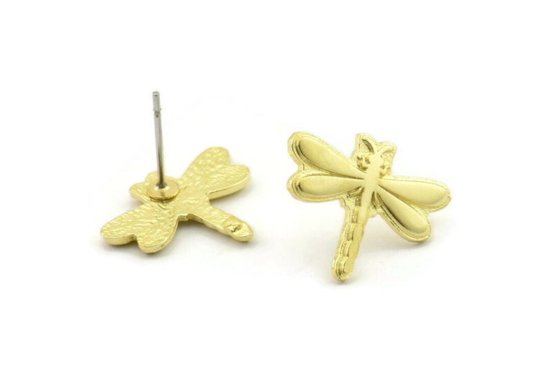 Brass Dragonfly Earring, Raw Brass Dragonfly Shaped Stud