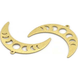 Brass Moon Charm, 10 Textured Raw Brass Moon Phases Charms With 1 Loop (36x12x0.80mm) M01452
