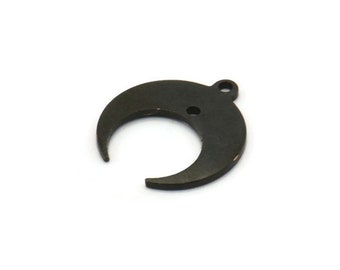 Black Moon Charm, 12 Oxidized Black Brass Crescent Moon With 1 Loop And 1 Hole, Earrings (16x14x0.80mm) M01570