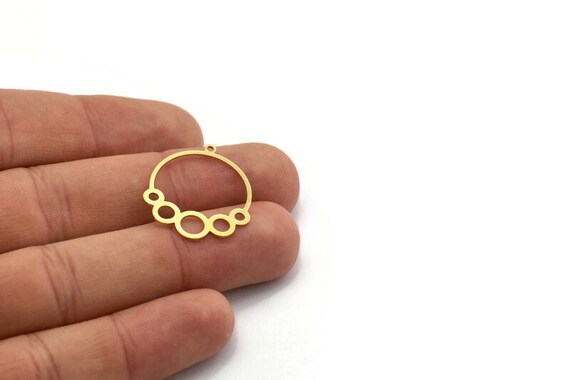 Brass Geometric Charm, 24 Raw Brass Round Charms With 1 Loop