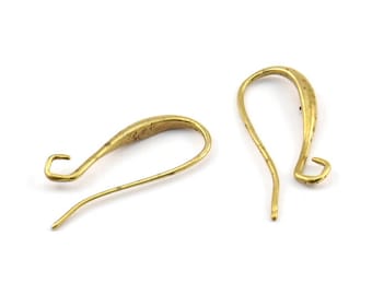 Brass Ear Hooks, 12 Raw Brass Earring Wires, Earring Hooks (21x7.5mm) BS 1824
