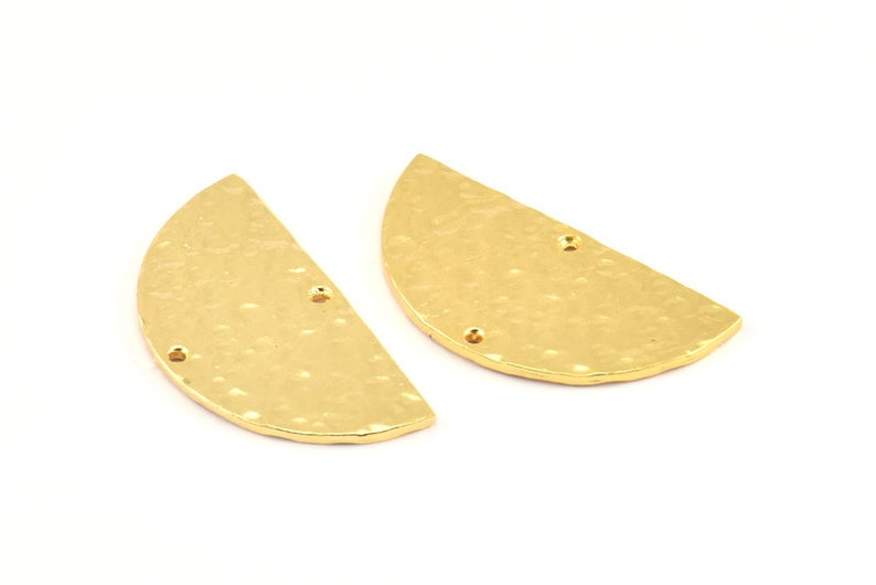30x15x1.2mm Hammered Half Moon 2 Hammered Gold Lacquer Plated Brass Semi Circle Blanks with 2 Holes N340 Q400