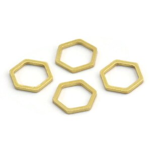 Brass Hexagon Charm, 24 Raw Brass Hexagon Rings, Connectors (11x10x1mm) A4139