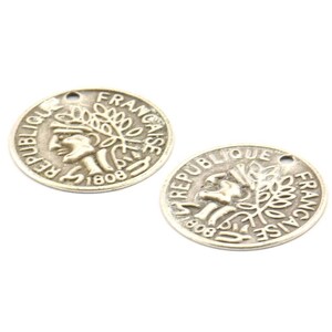 Silver Coin Charm, 24 Antique Silver Plated Brass Coin Charms With 1 Hole, Earring Findings (18x0.60mm) D1245 H1132