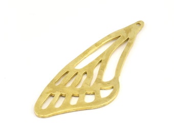 Brass Wing Charm, 4 Raw Brass Wing Charms With 2 Loops, Earrings, Pendants Jewelry Findings (52x22x1mm) V097