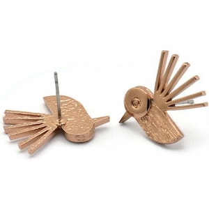 Rose Gold Bird Earring, 2 Rose Gold Plated Brass Bird Stud Earrings (20x15x1.5mm) N1688 H0929