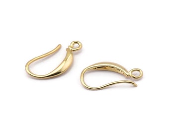 Gold Ohrhaken, 10 Vergoldete Messing Ohrring-Brisuren, Ohrring Haken (18 x 9 mm) BS 1816