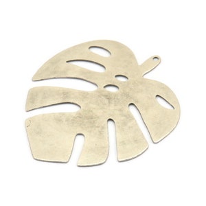 Silver Monstera Charm, 2 Antique Silver Plated Brass Monstera Leaf Charms With 1 Loop, Pendants, Earrings, Findings (51x46x0.50mm) D0653