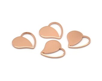 Rose Gold Heart Charm, 8 Rose Gold Plated Brass Heart Blanks, Earrings, Findings (13x14x1mm) D1013