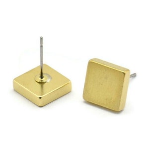 Brass Square Earring, 6 Raw Brass Square Stud Earrings (10x3mm) D0371 A2030