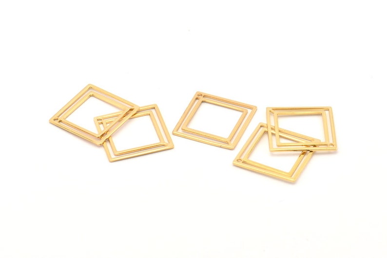 Gold Square Charm 21x0.80mm D874 6 Gold Plated Brass Square Connectors With 1 Hole