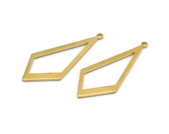 Brass Diamond Charm, 24 Raw Brass Rhombus Charms With 1 Loop, Earrings, Findings (31x14x0.80mm) D1138