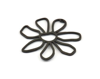 Black Daisy Charm, 6 Oxidized Black Brass Daisy Charms With 1 Hole, Pendants, Earrings (34x1mm) D0638 S893