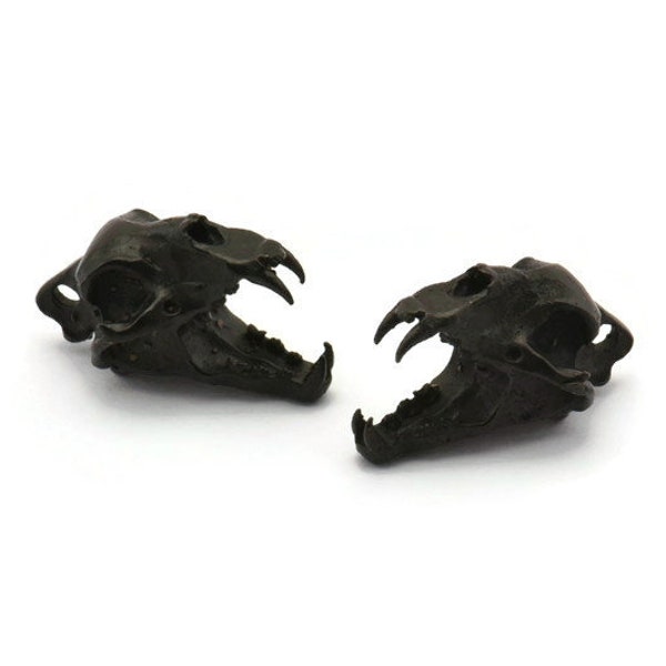 Black Tiger Skull, Oxidized Black Brass Tiger Skull Pendant (22x13x13mm) N0482 H1090